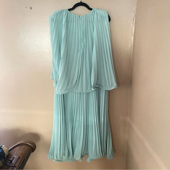 AMUR Arlette Dress in Soft Sage pleated midi sheer trapeze swing Revolve $598 6 - Picture 15 of 16